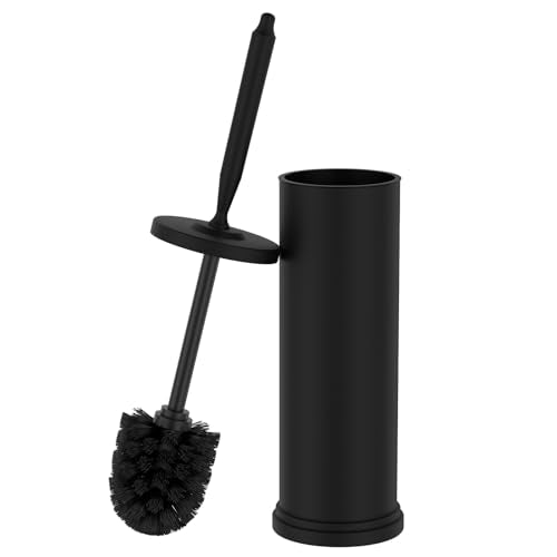 Stainless Steel Toilet Bowl Brush and Holder Set Scrubber Black | Weighted Stable Base Removable Inner Tube Toilet Bowl Brush Splash-Proof Design for Deep Cleaning Space Saving Storage - color: Black