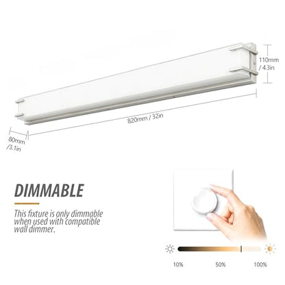 URSOLA LED Bathroom Light Fixture Over Mirror 32" Vanity Light with Milky White Lampshade 4000K Daylight Brushed Nickel Bath Bar (Brushed Nickel) - color: Brushed Nickel, size: 32inch