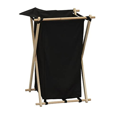 Household Essentials X-Frame Wood Laundry Hamper, Folding Wood Frame with Washable Poly-Cotton Bag,Black, Large - color: Black, style: Hamper