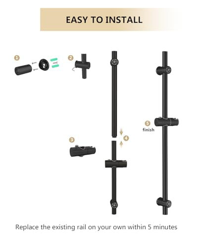 Black Shower Slide Bar 32-Inch with Adjustable Plastic Handheld Shower Head Holder for Bathroom Wall Mount SUS 304 Stainless Steel Brushed Finish
