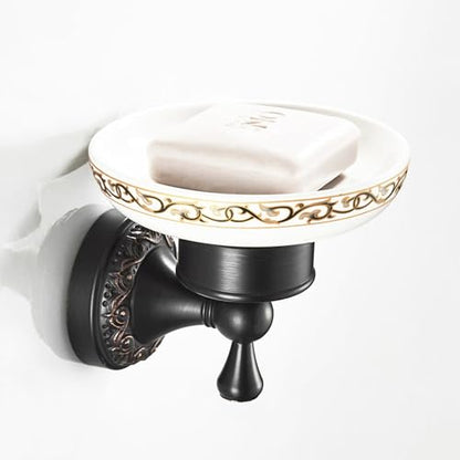 Oil Rubble Bronze Brass Bath Toilet Paper Holder with Shelf, Wall Mounted Black Bathroom Hardware Accessories, Pattern Carving Design - color: Soap Holder