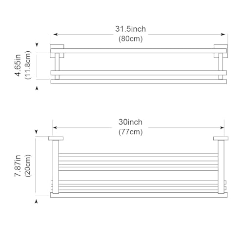 Bathroom Towel Rack with Double Towel Bar 32 Inch Bathroom Hotel Shower Shelf SUS304 Stainless Steel Modern Wall Mounted Holder Polished Chrome - color: Polished Chrome, size: 32 Inch/ 80cm