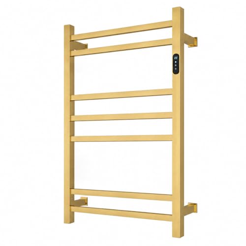 Luxury Gold Towel Warmer Rack for Bathroom, Wall Mounted Electric Heated Towel Rack with Timer & Fahrenheit Temperature Control, 7 Bar Stainless Steel Towel Heater for Bathroom(Brushed Gold) - size: 7 Bar