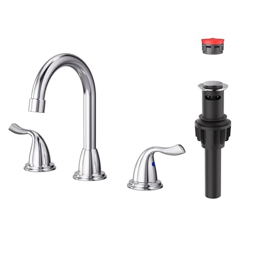 ARCORA Chrome Bathroom Faucet 3 Hole, 8 Inch Widespread Bathroom Faucet | Lead-Free Vanity Faucet with 360° Swivel Spout, 2 Handles Chrome Faucet for Bathroom Sink with Drain and cUPC Supply Lines - color: Chrome, size: 8 Inch Widespread