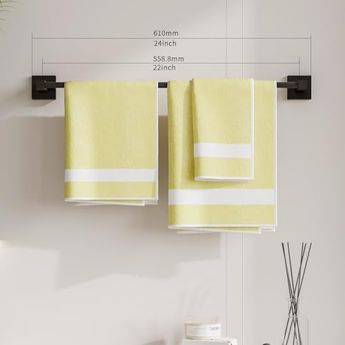 RUACQ Towel Bar 22" Towel Racks for Bathroom Wall Mounted, Matte Black | Total Length 24 Inch Single Towel Rod, Bath Towel Holder, 304 Stainless Steel, Rustproof, Square Base, Heavy Duty, Modern - color: Matte Black, size: 22 inch(Center to Center) Single