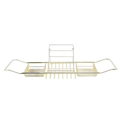 Yctze Stainless Steel Bathtub Tray, Adjustable Shower Tub Caddy with Extendable Sides & Removable Book Holder for Bathroom Accessories (Gold) - color: Gold