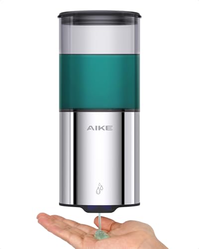 AIKE Automatic Soap Dispenser IPX7 Waterproof 13.5oz Polished Finish | No-Drill and Screws for Mounting,Space Saving,Adjustable 5 Levels Precise Dispense for Bathroom,Easy Refill Wide Opening - color: Polished Stainless Steel
