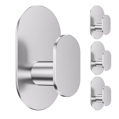 Aikzik Adhesive Towel Hooks - 4 Pack 26LB Heavy Duty Wall Sticky Waterproof Hooks for Hanging Coat, Towel, Robe, Wall Mount for Bathroom or Kitchen (Silver, Stainless Steel) - color: Silver-4