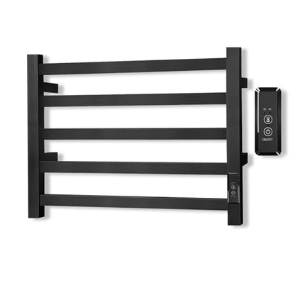 Heated Towel Rack Wall Mounted 5 Bar, Towel Warmer for Bathroom, Black | Built-in 2H/4H Timer, Easy 5-Min Install, IPX4 Waterproof Stainless Steel, Plug-in, Fast Heating for Bathroom Spa Gym