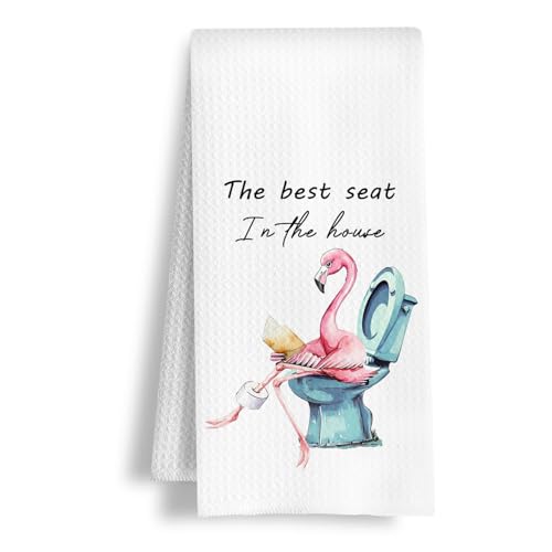 Funny Pink Flamingo Bathroom Hand Towels, Flamingo Bathroom Decor, Best Seat in The House Tropical Bird Decorative Hand Towel for Bath Room Washroom Restroom Toilet, 16x24 Inch - color: Pink Flamingo