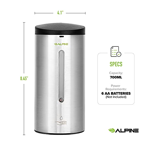 Alpine Automatic Soap Dispenser - Touchless Hand Sanitizer Liquid/Gel Dispenser - for Restaurant, Hospital, School, Hotel, Kitchen, and Bathroom-700mL(Stainless Steel)