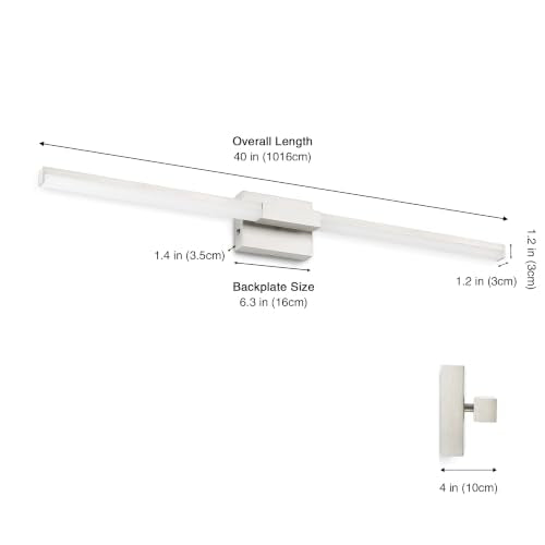 SOLFART Bathroom Lights Over Mirror 40-Inch: Brushed Nickel 5CCT Dimmable Bathroom Vanity Light, Solid Frosted Acrylic, Built-in Dimmer, 360 Degree Rotation, ETL IP44 - color: Brushed Nickel-5CCT, 5-Step Brightness Control, size: 40 inch