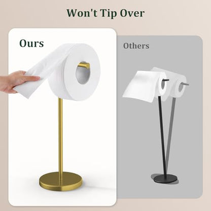 Brushed Gold Toilet Paper Holder Stand Free Standing Tissue Roll Holder | Freestanding Toilet Paper Stand Storage for Bathroom 304 Stainless Steel Rustproof for 4 Rolls(Fits All Rolls) by Evolvegoods - color: Brushed Gold