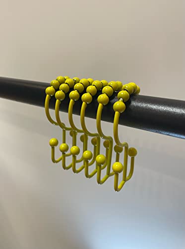 Shower Curtain Hooks,304 Stainless Steel Shower Rings for Bathroom,Double Glide Shower Hooks for Bathroom Shower Curtain Rods Curtains,Set of 12 Hooks,Yellow（Shower Curtain Hooks Style A ） - color: Yellow（shower Curtain Hooks Style a ）