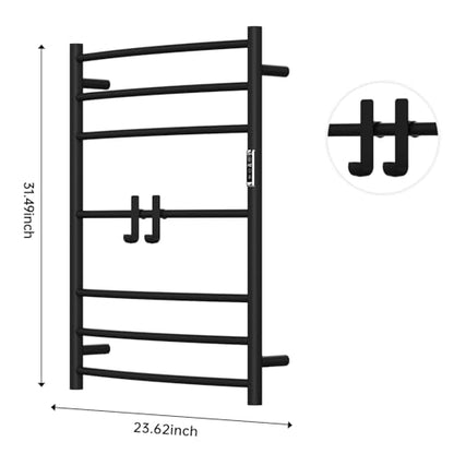 Electric Towel Warmer,8-Hour Timer and Multi-Stage Temperature Adjustment Wall Mounted Towel Rack,Plug-in/Hardwired Stainless Steel Heated Towel bar with 2 Hooks Bathroom SPA(Black, 7-Bar)