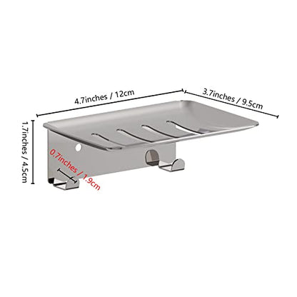 Soap Dish for Shower, 4 Slot Self-Adhesive Soap Holder for Bathroom, Wall Mounted Shower Soap Holder with Hook, Stainless Steel Soap Tray Reflective Silver - color: Silver Hook 1pack