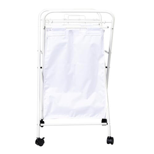 Household Essentials Rolling Laundry Hamper, Heavy Duty Canvas Bag, 2 Load Capacity, Foldable Frame, White Bag with Velcro Fasteners, White - color: White/White