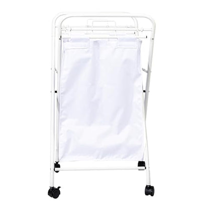 Household Essentials Rolling Laundry Hamper, Heavy Duty Canvas Bag, 2 Load Capacity, Foldable Frame, White Bag with Velcro Fasteners, White - color: White/White