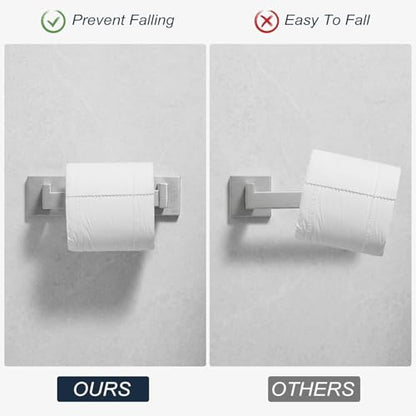 Toilet Paper Holder Wall Mount Brushed Nickel Stainless Steel | Toilet Tissue Roll Holder Bathroom Square Toilet Paper Towel Roll Holder Double Post Pivoting Tissue Handle - color: Brushed Nickel