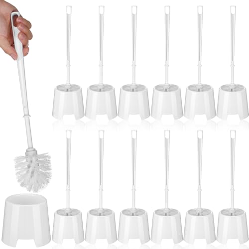 12 Sets Toilet Brushes and Holders Set White Toilet Bowl Brushes for Bathroom Scrub with Plastic Holders for Bathroom Cleaning Accessories