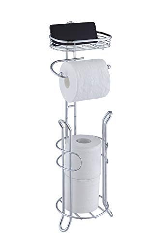 SunnyPoint Bathroom Heavyweight Toilet Tissue Paper Roll Storage Holder Stand with Reserve and Shelve, The Reserve Area Has Enough Space to Store Mega Rolls. (Chrome) - color: Chrome