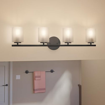 Replay Collection 4-Light Etched Glass Modern Bath Vanity Light Textured Black - color: Textured Black, size: 4-Light