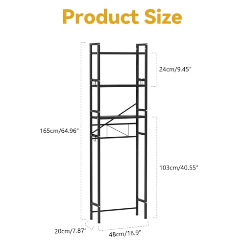 Over The Toilet Storage Carbon Steel, Bathroom Over Toilet Organizer Rack with Adjustable Shelf, 3-Tier Freestanding Above Toilet Shelf for Bathroom, Laundry, Space Saver,18.9"Wx7.9"D x65"H