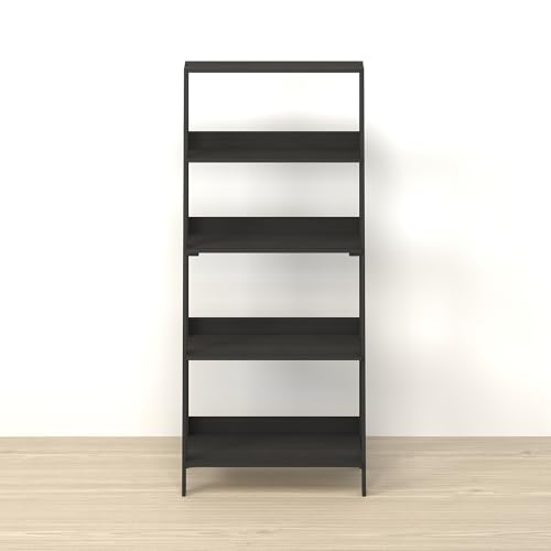 Narita Ladder Shelf, 5-Tier Bookshelf, Freestanding Bookcase Storage Rack Organizer, for Home Office, Living Room, Bathroom, Ebony - color: Ebony