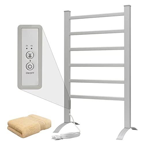 Towel Warmer 6 Bars for Bathroom Freestanding or Wall Mounted Bath Towel Heater Plug-in with Built-in Timer Silver - color: Silver-6 Bars, size: Stand Version