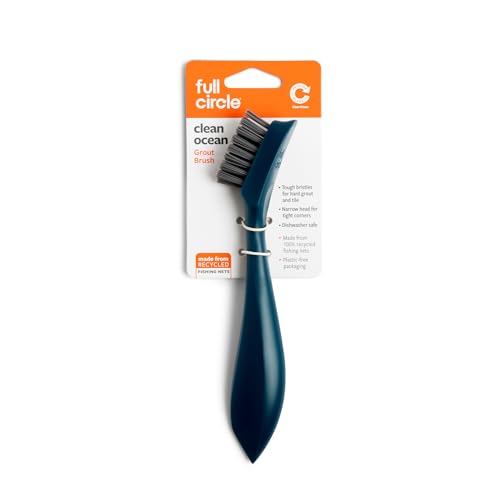 Full Circle Clean Ocean Small Grout Brush, Tough Bristles, Cleans Crevices, Sustainably Made 100% from Recycled Ghost Fishing Nets, Safe for Nonstick - size: Grout Brush