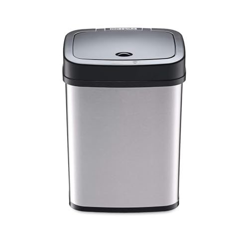 Ninestars 3 Gallon Automatic Trash Can, 12L Touchless Motion Sensor Bathroom or Bedroom Garbage Can with Odor-Sealing Lid, Rectangular Stainless Steel Base, Black Lid - color: Black
