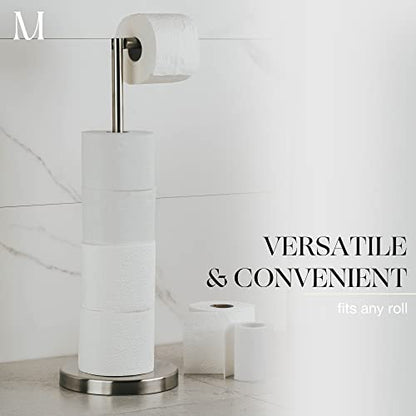 Marmolux Acc - Free Standing Toilet Paper Holder Stand Brushed Steel Finish 1pc - Storage for 4 Rolls of Toilet Tissue SUS 304 Stainless Steel Bathroom TP Stand - Toilet Paper Stand - Toilet Holder - color: Steel Brushed