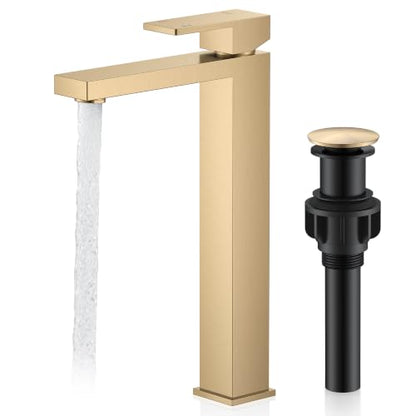 Champagne Bronze Vessel Sink Faucet 1 Handle, Tall Bathroom Faucet | Vessel Bowl Faucet with Pop Up Drain & Supply Lines, Lead-Free cUPC & NSF Certified, 1 Hole Faucet for Vanity RV Restroom - color: Champagne Bronze, size: Tall