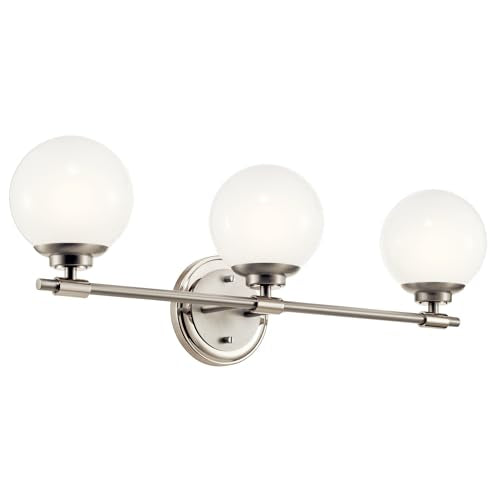 Kichler Benno 3-Light Bathroom Vanity Light Fixture, Modern LED Light with Opal Glass in Polished Nickel and Brushed Nickel, for Bathroom or Powder Room (8.75" x 24.5"), 55172PN - color: Polished Nickel, size: 24.25"