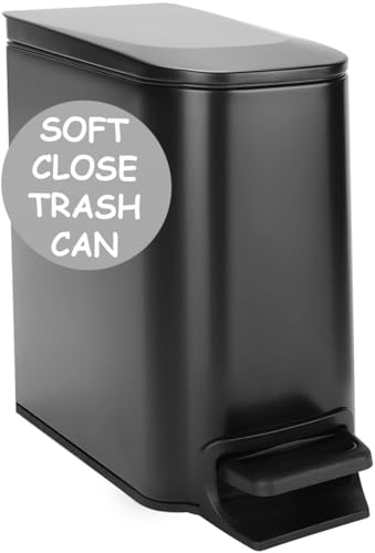 Homie Soft Close, Slim Trash Can 6 Liter / 1.6 Gallon with Anti - Bag Slip Liner and Lid, Use as Mini Garbage Basket, Slim Dust Bin, or Decor in Bathroom, Restroom, Kitchen, or Bedroom (Matte Black) - color: Matte Black