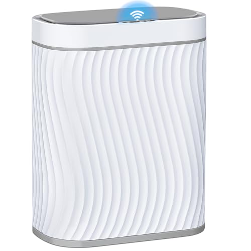 Ogikey Bathroom Small Trash Can with Automatic Touchless Lid, 2.6 Gallon Smart Garbage Can Narrow Waterproof Trash Bin for Bedroom, Office, Living Room - color: 2.6 gallon-White gray