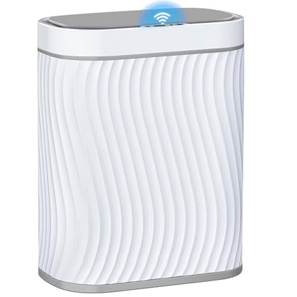 Ogikey Bathroom Small Trash Can with Automatic Touchless Lid, 2.6 Gallon Smart Garbage Can Narrow Waterproof Trash Bin for Bedroom, Office, Living Room - color: 2.6 gallon-White gray