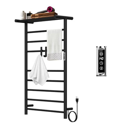 Heated Towel Racks for Bathroom, 11Bar Electric Towel Warmer Rack with Shelf & 2 Hooks, Wall-Mounted Time Setting and Temperature Control Heated Drying Rack for Home, Salon, Spa (Black - color: Black