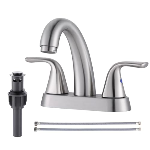 Brushed Nickel Bathroom Sink Faucet, 4 Inch Centerset Bathroom Faucet | ALEASHA 2 Handles Vanity Faucet with Pop Up Drain Stopper, RV Lavatory Vanity Faucets with Aesthetic Appeal - color: Brushed Nickel