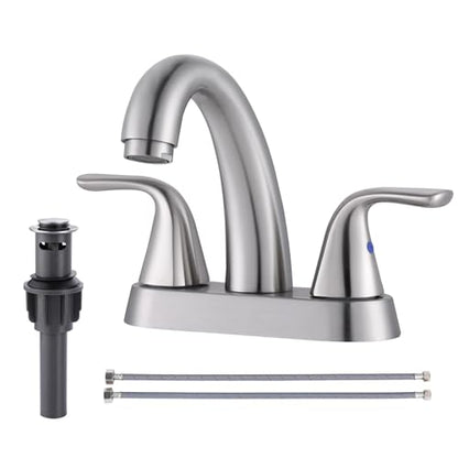 Brushed Nickel Bathroom Sink Faucet, 4 Inch Centerset Bathroom Faucet | ALEASHA 2 Handles Vanity Faucet with Pop Up Drain Stopper, RV Lavatory Vanity Faucets with Aesthetic Appeal - color: Brushed Nickel
