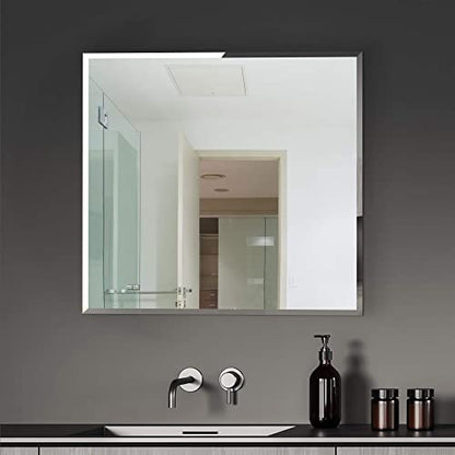18 Inch Square Frameless Bathroom Vanity Mirror with Beveled Edge - Shatterproof Wall Mounted Decorative Glass with Safety Backing for Living Room Bedroom Hallway Entryway - Fab Glass and Mirror - size: 18"L x 18"W, style: Square