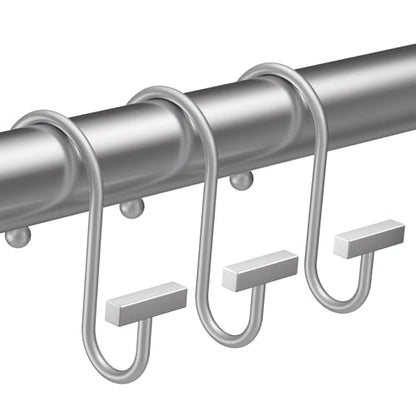 Silver Shower Curtain Hooks, Bathway Shower Curtain Rings Rust Proof, 12PCS Shower Hooks for Shower Curtain, T-Bar Design Convenient Elegant Shower Curtain Hangers for Bathroom Kitchen Wardrobe - color: Silver
