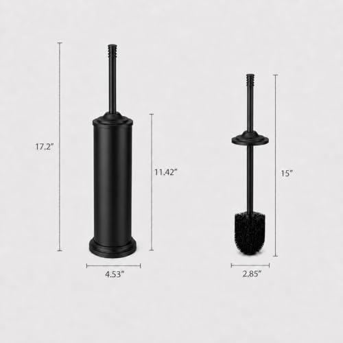 Black Toilet Brush and Holder Set，Extra Long Handled Toilet Bowl Brush and Holder，Stainless Steel Heavy Duty Toilet Brush for Bathroom,Deep Cleaning Modern Toilet Cleaner Slip Base - color: Black