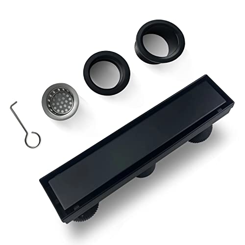 12 Inch Linear Shower Drain,Rectangle Shower Floor Drain, with Removable 2-in-1 Tile Insert Grate Cover and SUS304 Stainless Steel CUPC Certificate(12 inch) - color: Black, size: 12inch