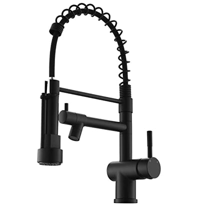VFAUOSIT Commercial Kitchen Faucet with Pull Down Sprayer, Matte Black | Dual Outlets, Hands-Free Buckle Lock, Tilted Pot Filler, 360° Independent Rotation, cUPC/CEC Certified, 500,000-Cycle Valve - color: Matte Black-01