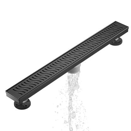 Sharp-tec Linear Shower Drain, 24 inch Shower Drain with Removable Pattern Cover, Matte Black 304 Stainless Steel Rectangle Floor Drain, Adjustable Feet and Hair Strainer Included - color: Matte Black, size: 24 inch