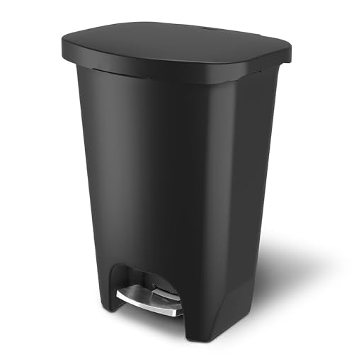 Glad Premium Trash Can with Clorox Odor Protection, 13 Gallon, Black | Plastic Kitchen Waste Bin | Hands Free with Stainless Steel Foot Pedal and Garbage Bag Rings - color: Black-Premium, size: 13 Gallon