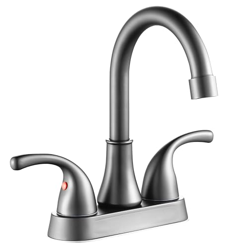 Bathroom Sink Faucet FRANSITON 4 Inch 2 Handle Lead-Free Brushed Grey Bath Sink Faucet with Pop-up Drain Stopper and Supply Hoses - color: BrushedGrey