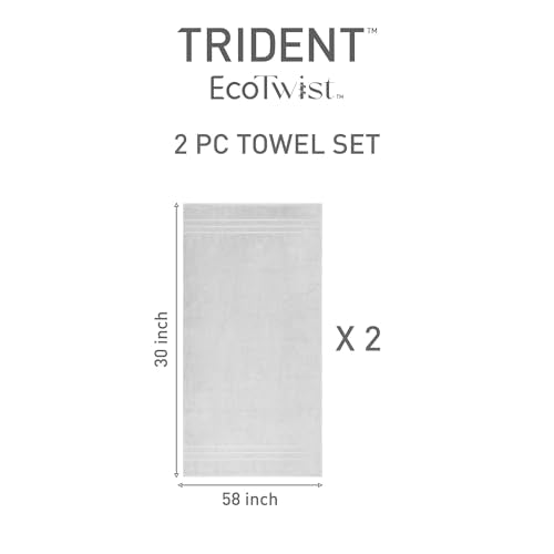 TRIDENT Eco-Twist Bamboo Bath Towels, Cotton-Viscose Blend, 2 PC Soft Towel | Viscose from Bamboo Blend - Silky Soft Texture - Fade Resistant - Low-Lint Construction - Perfect for Everyday Family Use - color: Silver
