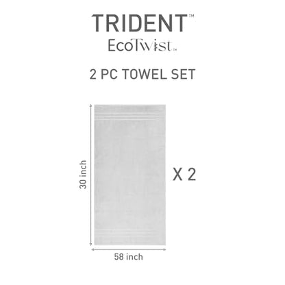TRIDENT Eco-Twist Bamboo Bath Towels, Cotton-Viscose Blend, 2 PC Soft Towel | Viscose from Bamboo Blend - Silky Soft Texture - Fade Resistant - Low-Lint Construction - Perfect for Everyday Family Use - color: Silver